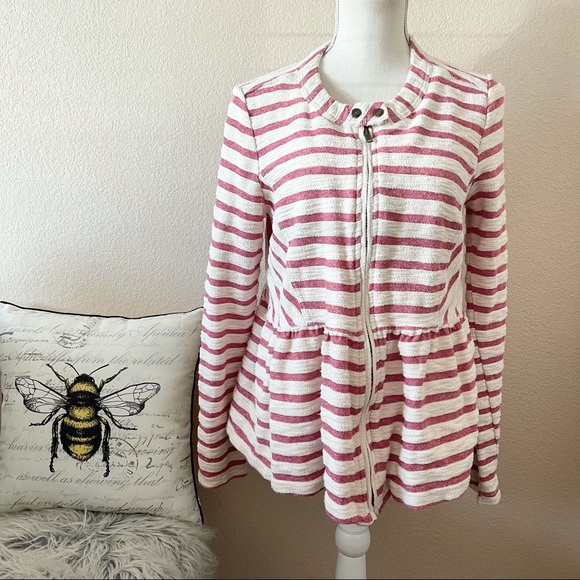 Free People peplum hem red & ivory striped jacket - Picture 3 of 8